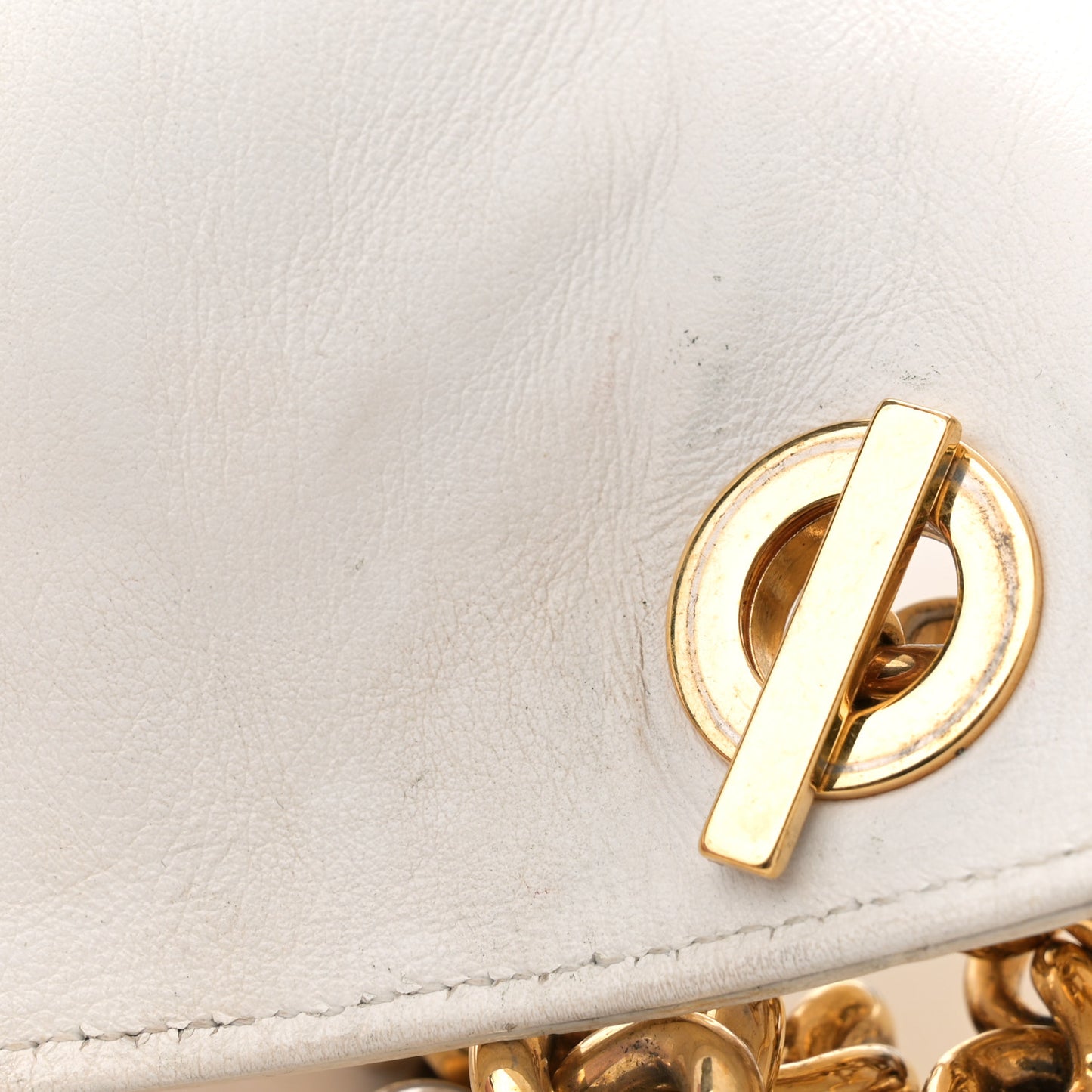 Patent Quilted Medusa Chain Shoulder Bag White