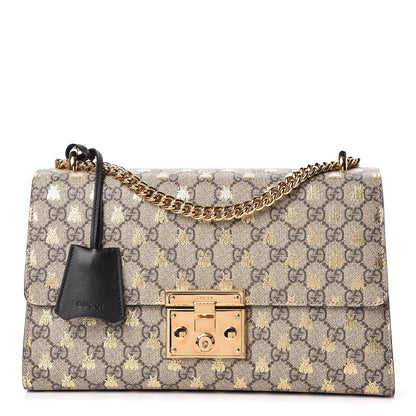 Gucci GG Supreme Monogram Bees Medium Padlock Shoulder Bag Beige Oro Black 1 of 12