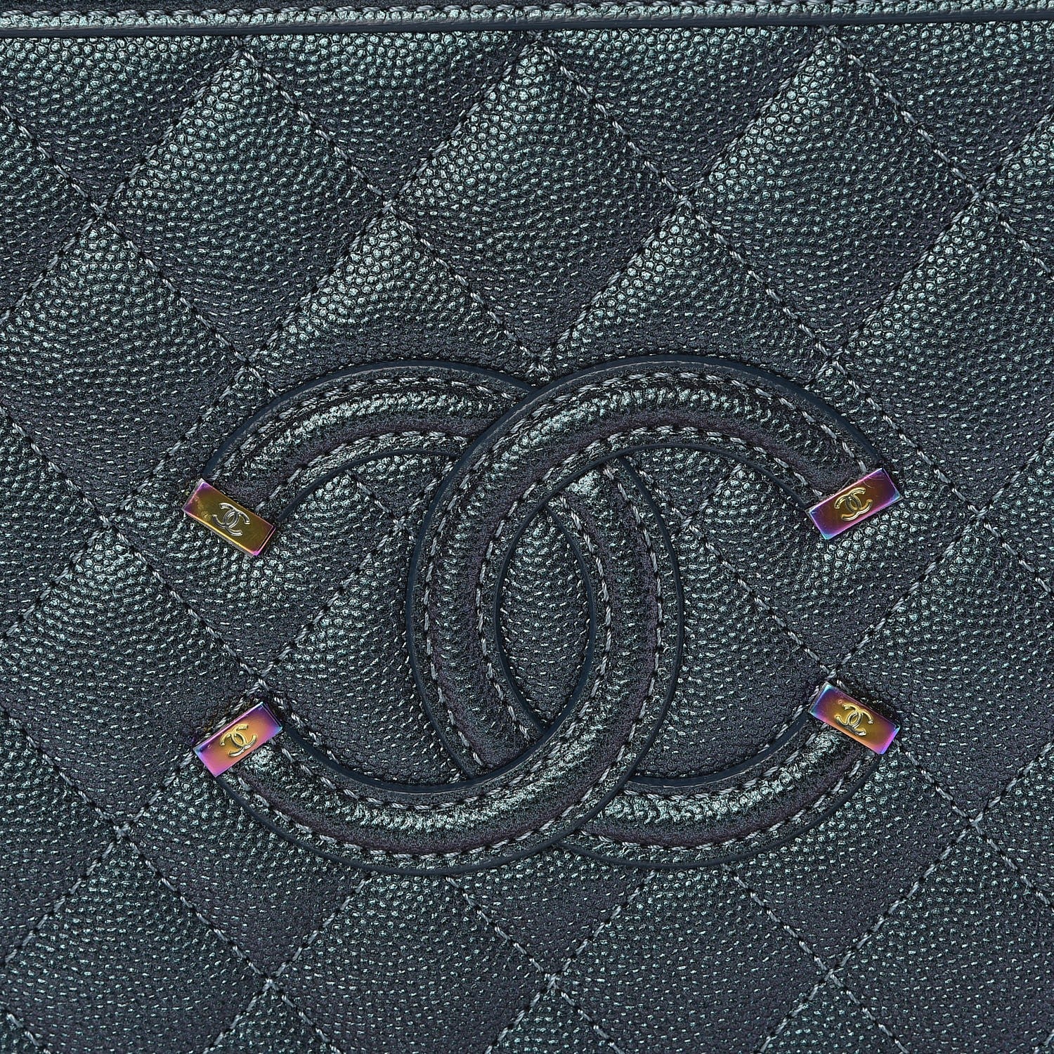 Chanel Iridescent Caviar Quilted Medium CC Filigree Vanity Case Dark Turquoise 8 of 9