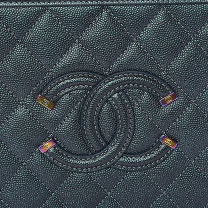 Chanel Iridescent Caviar Quilted Medium CC Filigree Vanity Case Dark Turquoise 8 of 9
