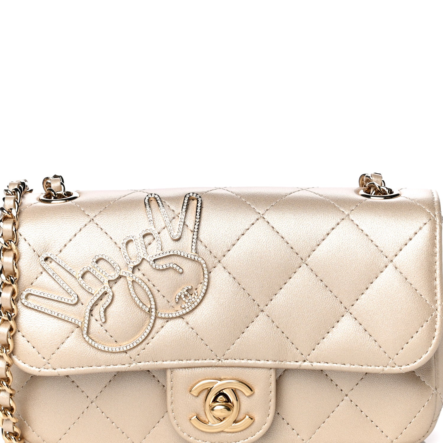 Chanel Metallic Lambskin Quilted Extra Mini V For Victory Flap Light Gold 8 of 11