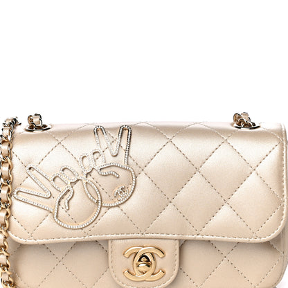 Chanel Metallic Lambskin Quilted Extra Mini V For Victory Flap Light Gold 8 of 11