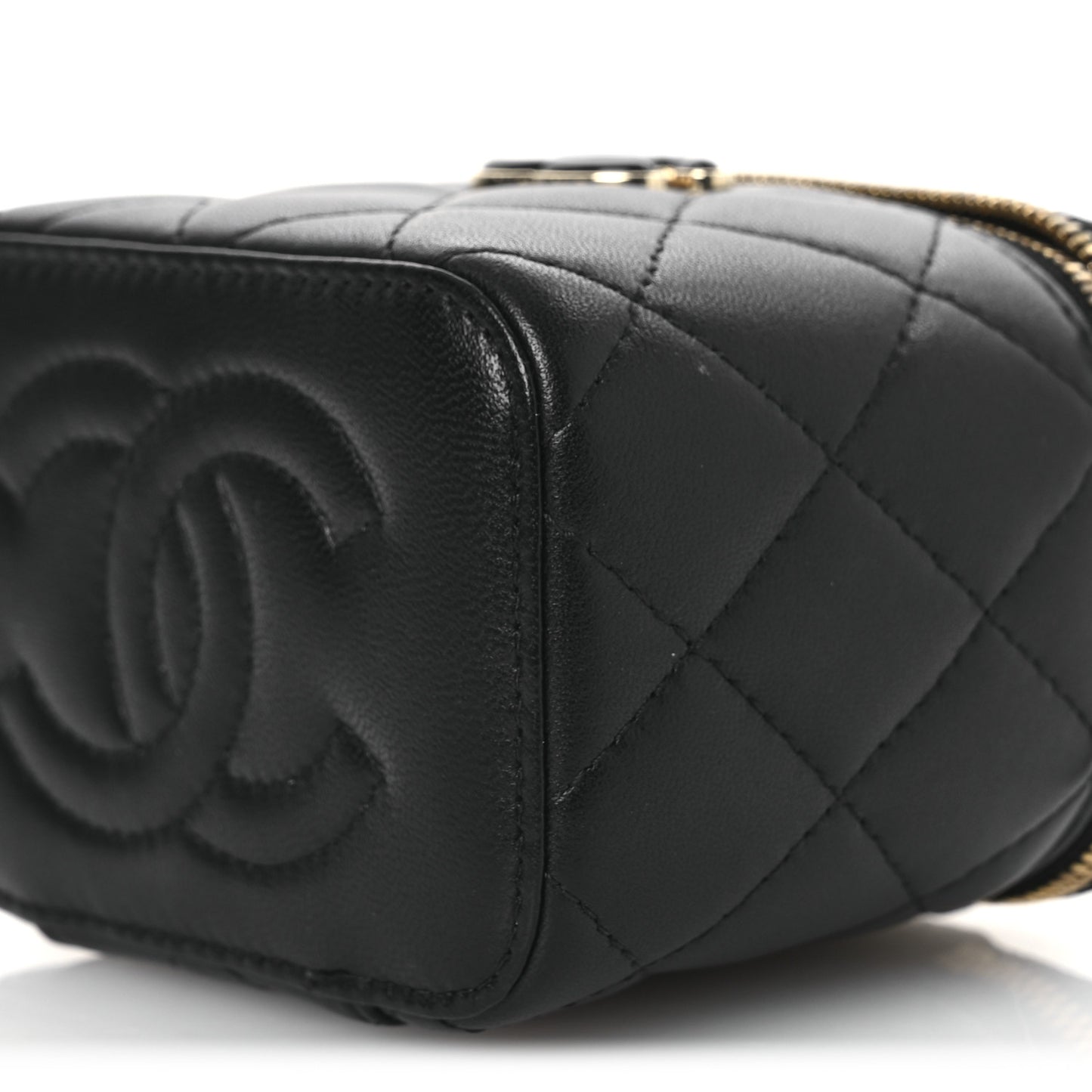 Lambskin Quilted Mini Enamel Vanity Case With Chain Black