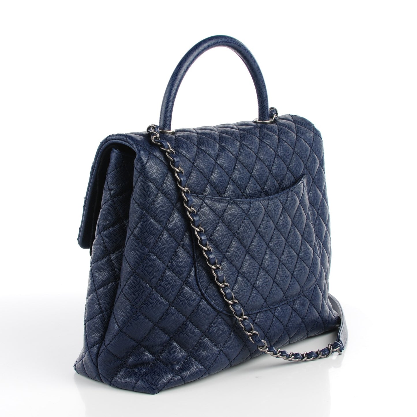 Caviar Quilted Large Coco Handle Flap Navy