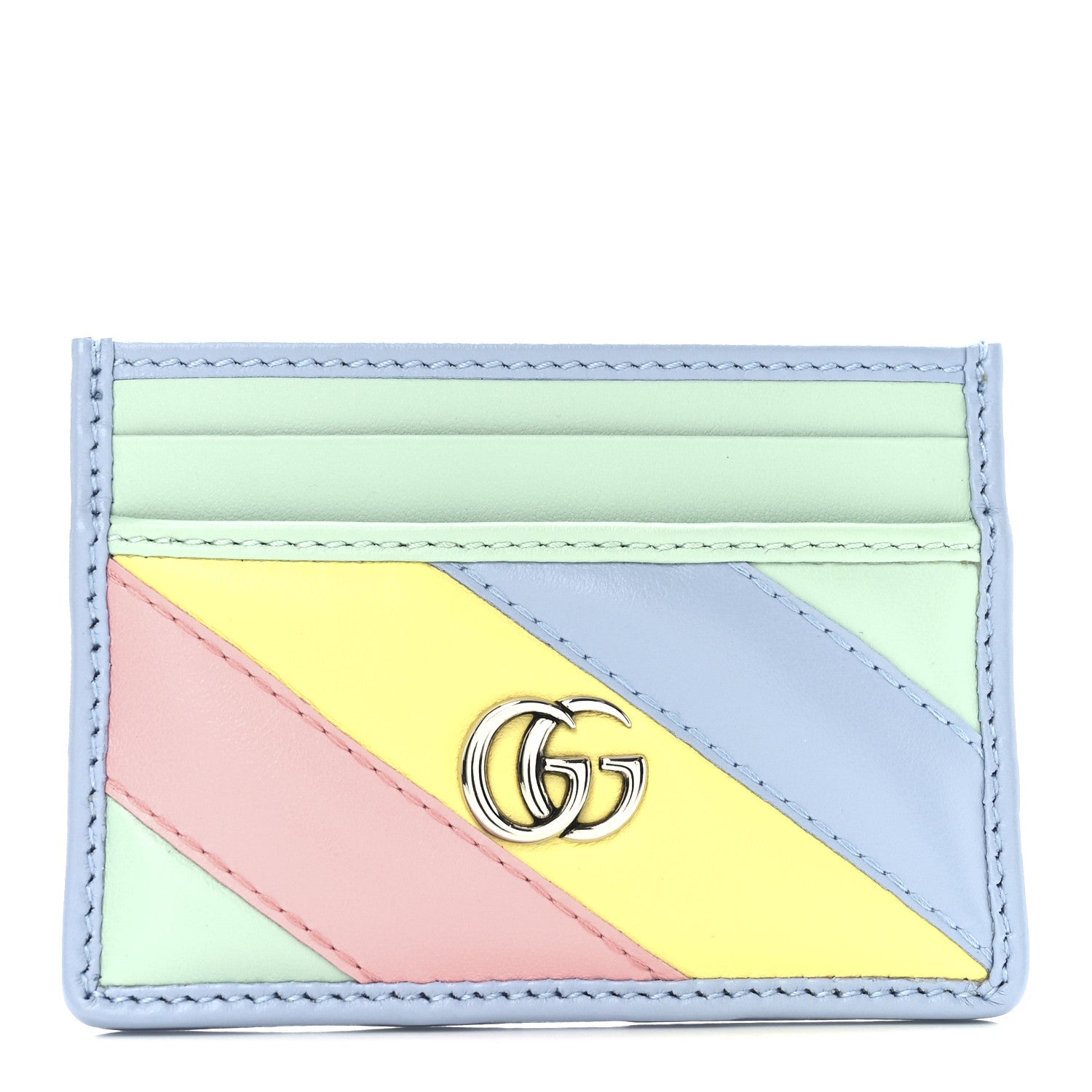 Gucci Calfskin Matelasse Diagonal GG Marmont Card Holder Wallet Multicolor Pastel 1 of 7