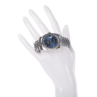 Rolex Stainless Steel 18K White Gold 36mm Oyster Perpetual Datejust Watch Blue Roman 116234 2 of 7