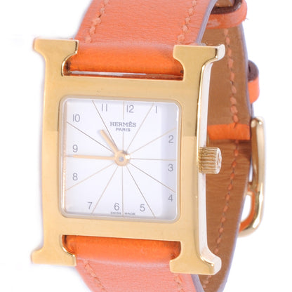 Hermes Stainless Steel Swift 21mm Heure H Hour Quartz Watch Orange 1 of 7