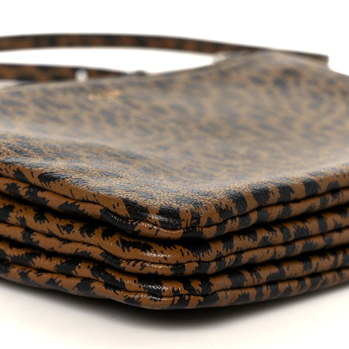 Goatskin Leopard Printed Small Trio Crossbody Bag Brown Black