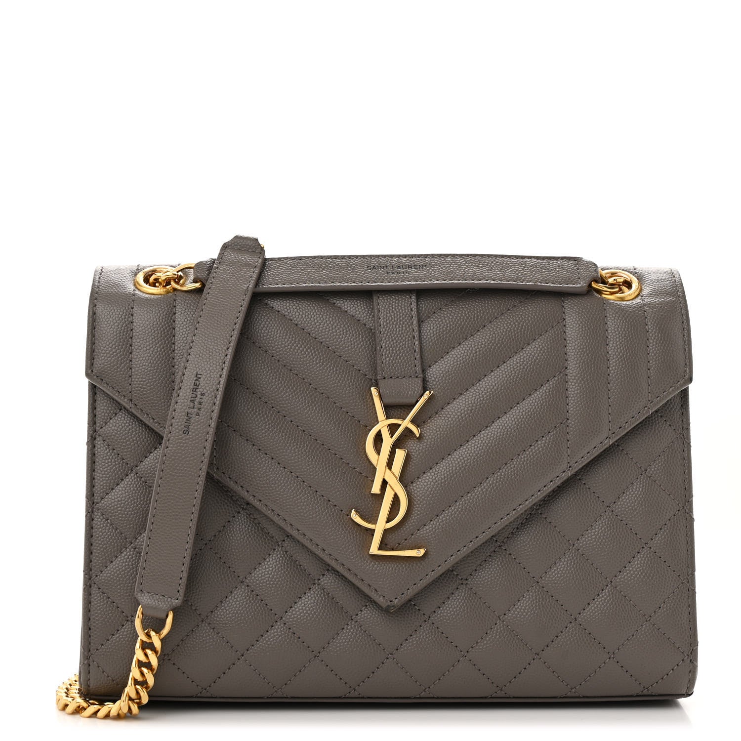 Saint Laurent Grain De Poudre Textured Mixed Matelasse Medium Triquilt Monogram Satchel Fog 1 of 15