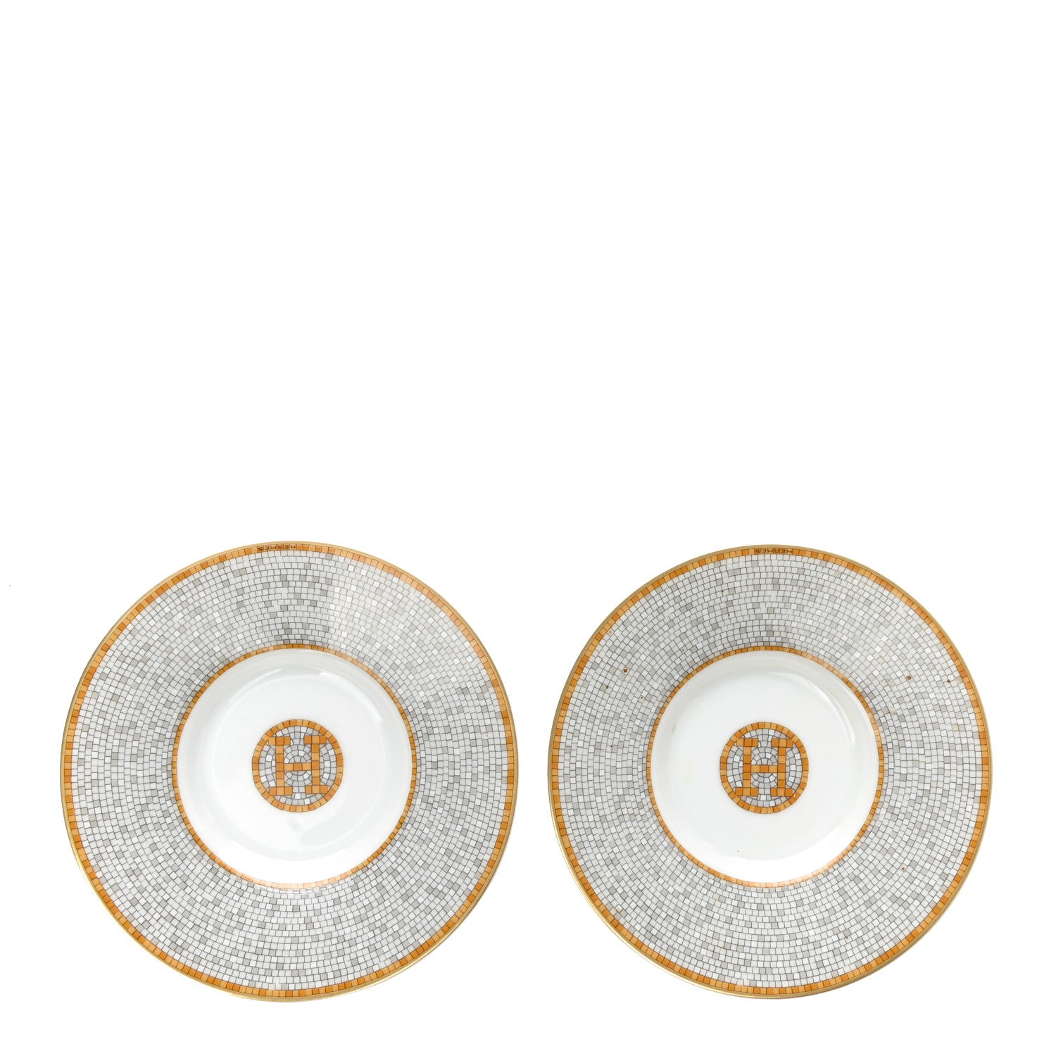 Hermes Porcelain Mosaique Au 24 Gold Coffee Cup and Saucer Set of 2 4 of 7