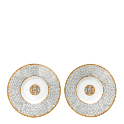 Hermes Porcelain Mosaique Au 24 Gold Coffee Cup and Saucer Set of 2 4 of 7