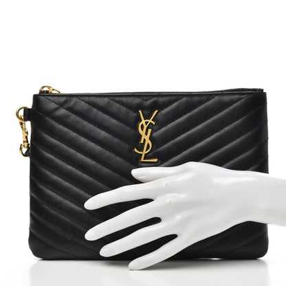 Saint Laurent Calfskin Matelasse Chevron Monogram A5 Wristlet Black 2 of 8