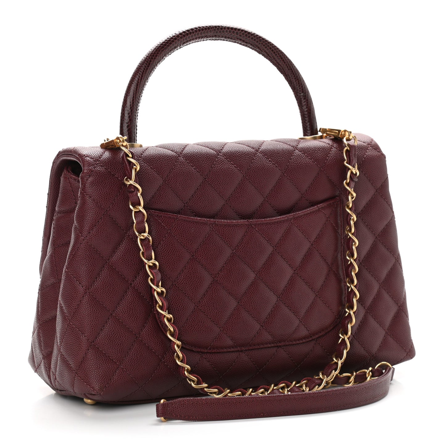 Caviar Lizard Embossed Quilted Small Coco Handle Flap Burgundy