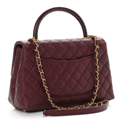 Chanel Caviar Lizard Embossed Quilted Small Coco Handle Flap Burgundy 3 of 10