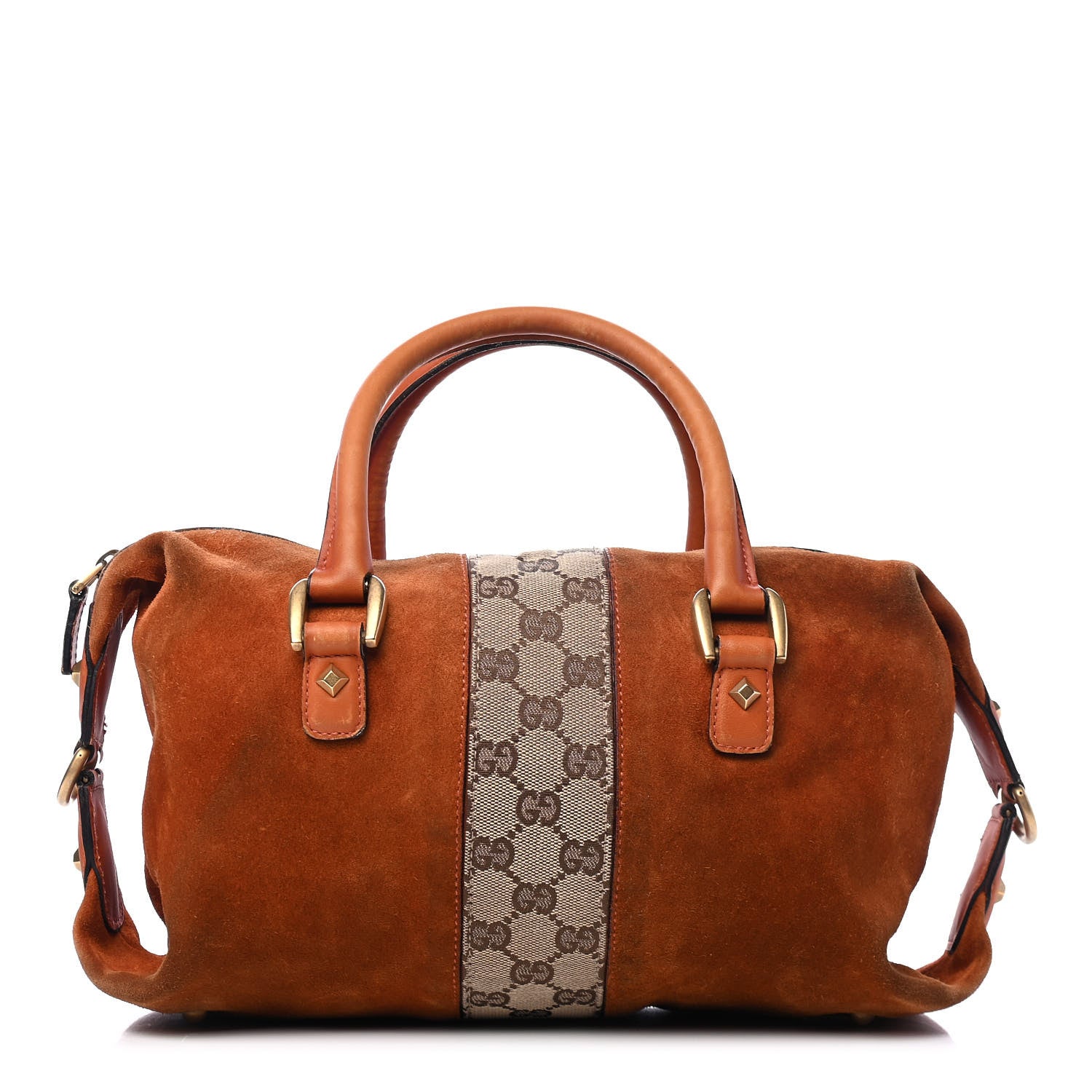 Gucci Suede Monogram Small Boston Brown 1 of 5