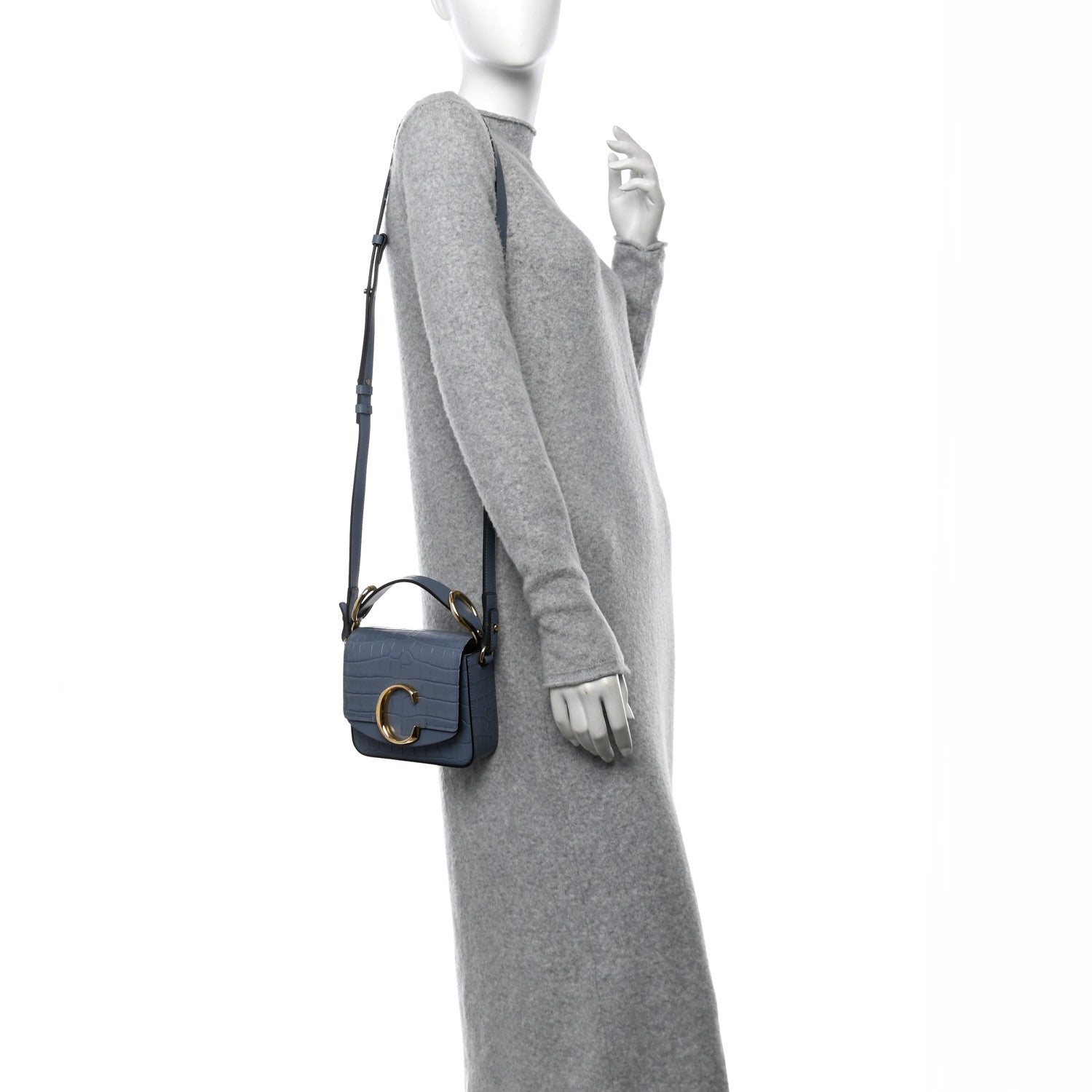 Chloe Calfskin Crocodile Embossed Mini C Double Carry Ash Blue 2 of 11