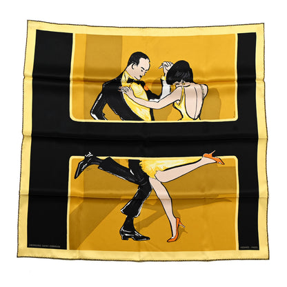 Hermes Silk Swinging Saint Germain Scarf 70 Black Jaune Vieil Or 1 of 6