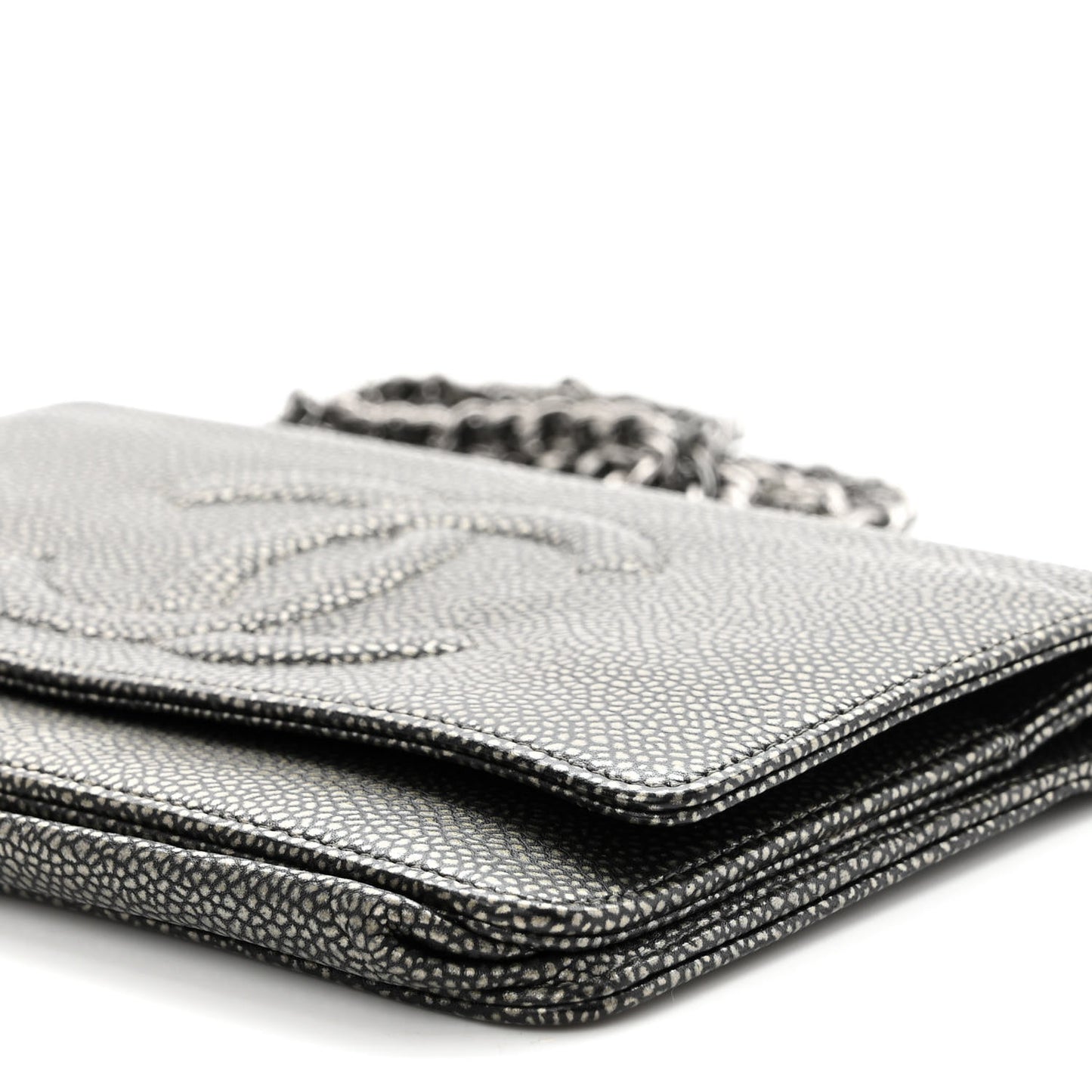 Metallic Caviar Timeless CC Wallet On Chain WOC Grey
