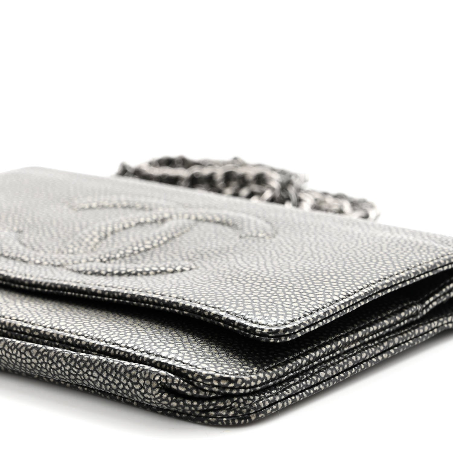 Chanel Metallic Caviar Timeless CC Wallet On Chain WOC Grey 11 of 11