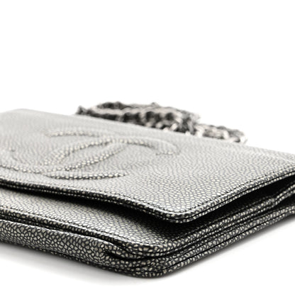Chanel Metallic Caviar Timeless CC Wallet On Chain WOC Grey 11 of 11