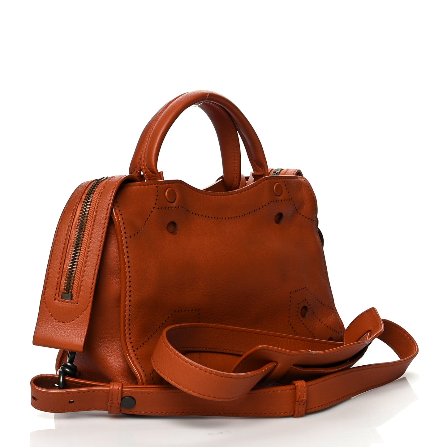 Veau Grana Perforated Blackout Hardware Mini City Marron Caramel