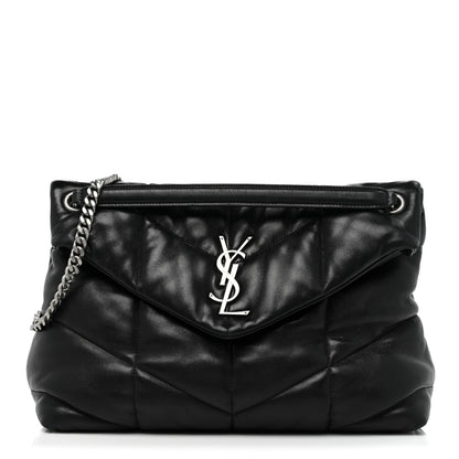 Saint Laurent Lambskin Quilted Medium Loulou Puffer Monogram Chain Satchel Black 1 of 16