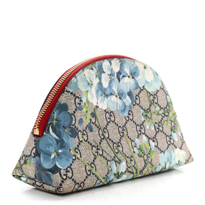 Gucci GG Supreme Monogram Blooms Large Pouch Cosmetic Case Beige Blue Navy Hibiscus Red 2 of 10