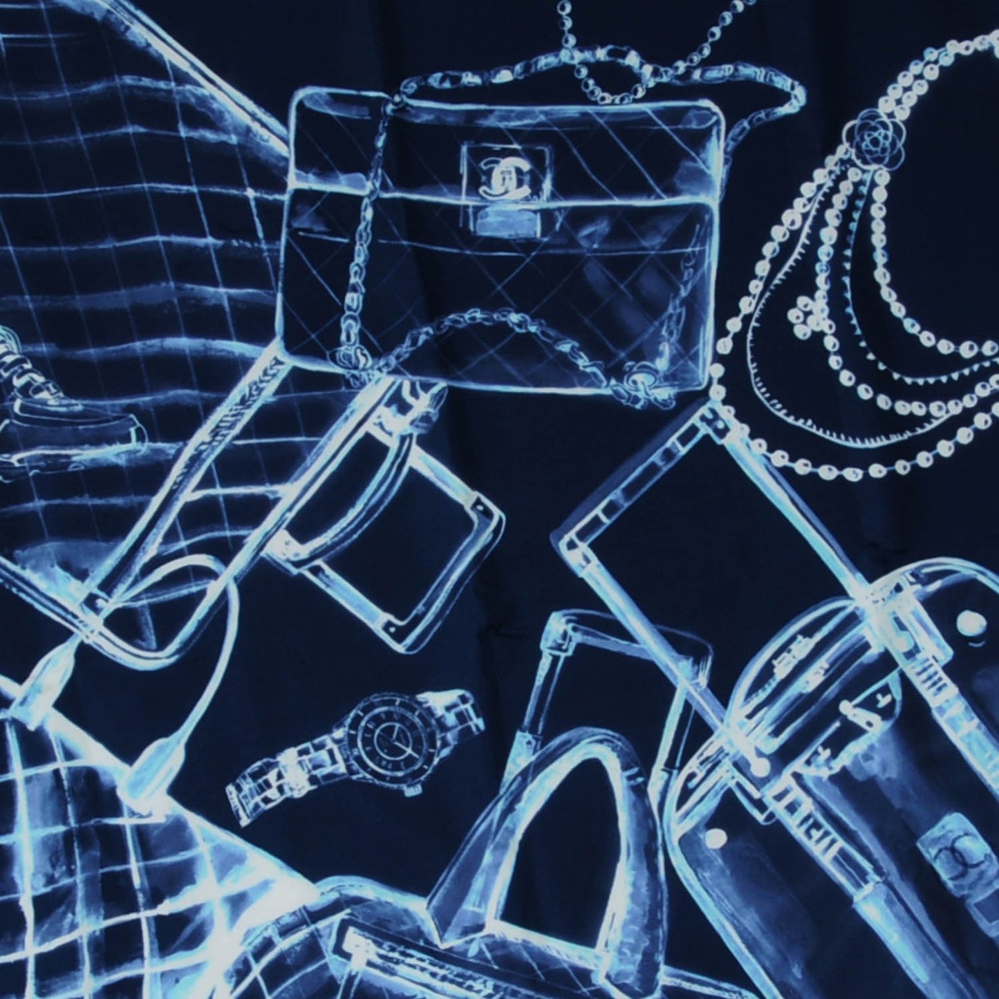 Silk X-Ray Scarf Navy White