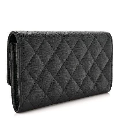 Chanel Caviar Metal Perforated Quilted CC Flap Wallet Black 3 of 9
