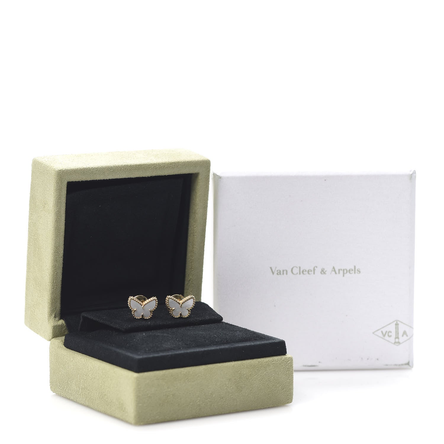 Van Cleef & Arpels 18K Yellow Gold Mother of Pearl Sweet Alhambra Butterfly Earrings 6 of 6