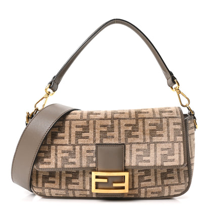 Fendi Chenille Vitello Seta FF Embroidered Baguette Tortora 1 of 10