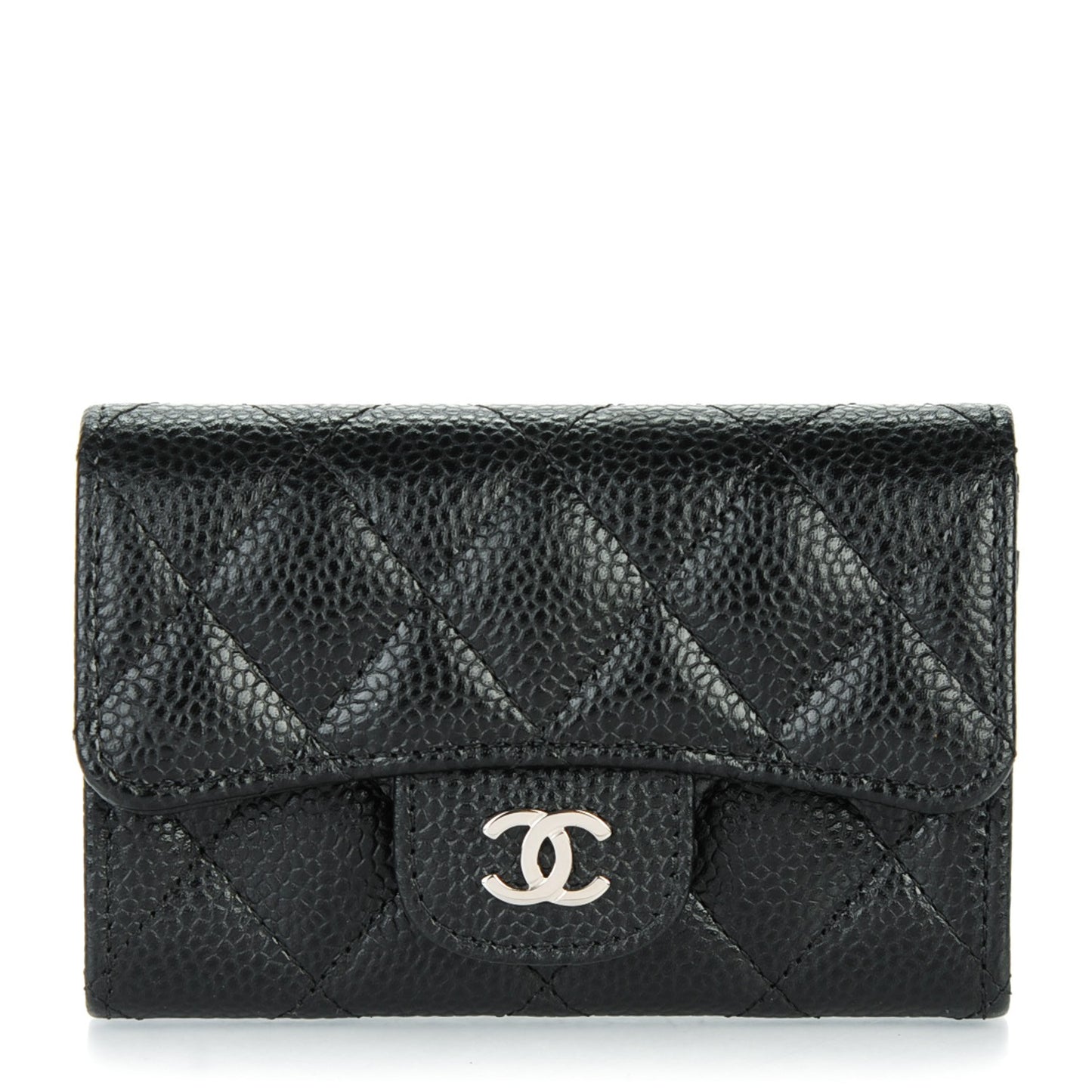 Caviar Quilted Flap Card Holder Black