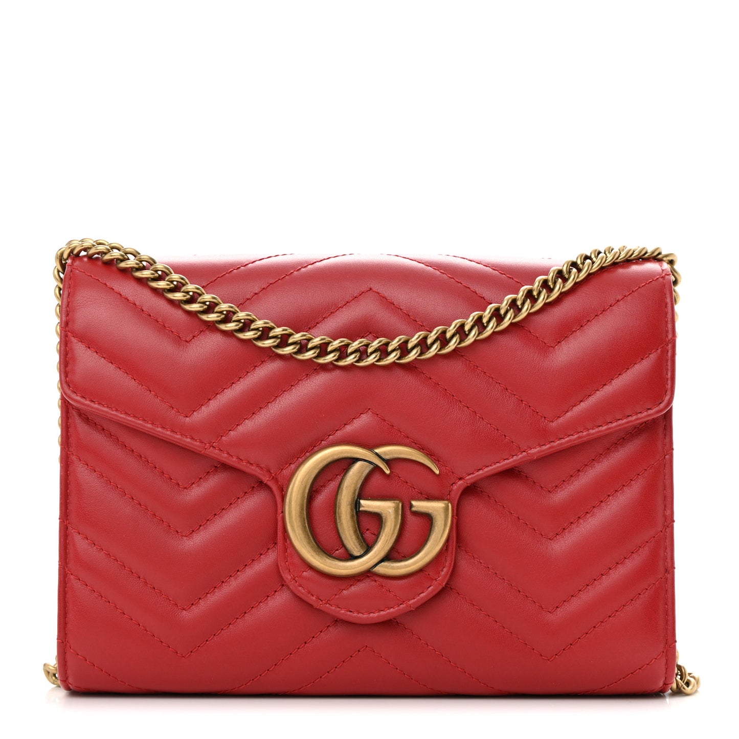 Calfskin Matelasse GG Marmont Chain Wallet Hibiscus Red