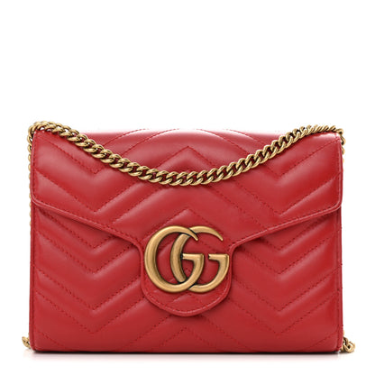 Gucci Calfskin Matelasse GG Marmont Chain Wallet Hibiscus Red 1 of 12