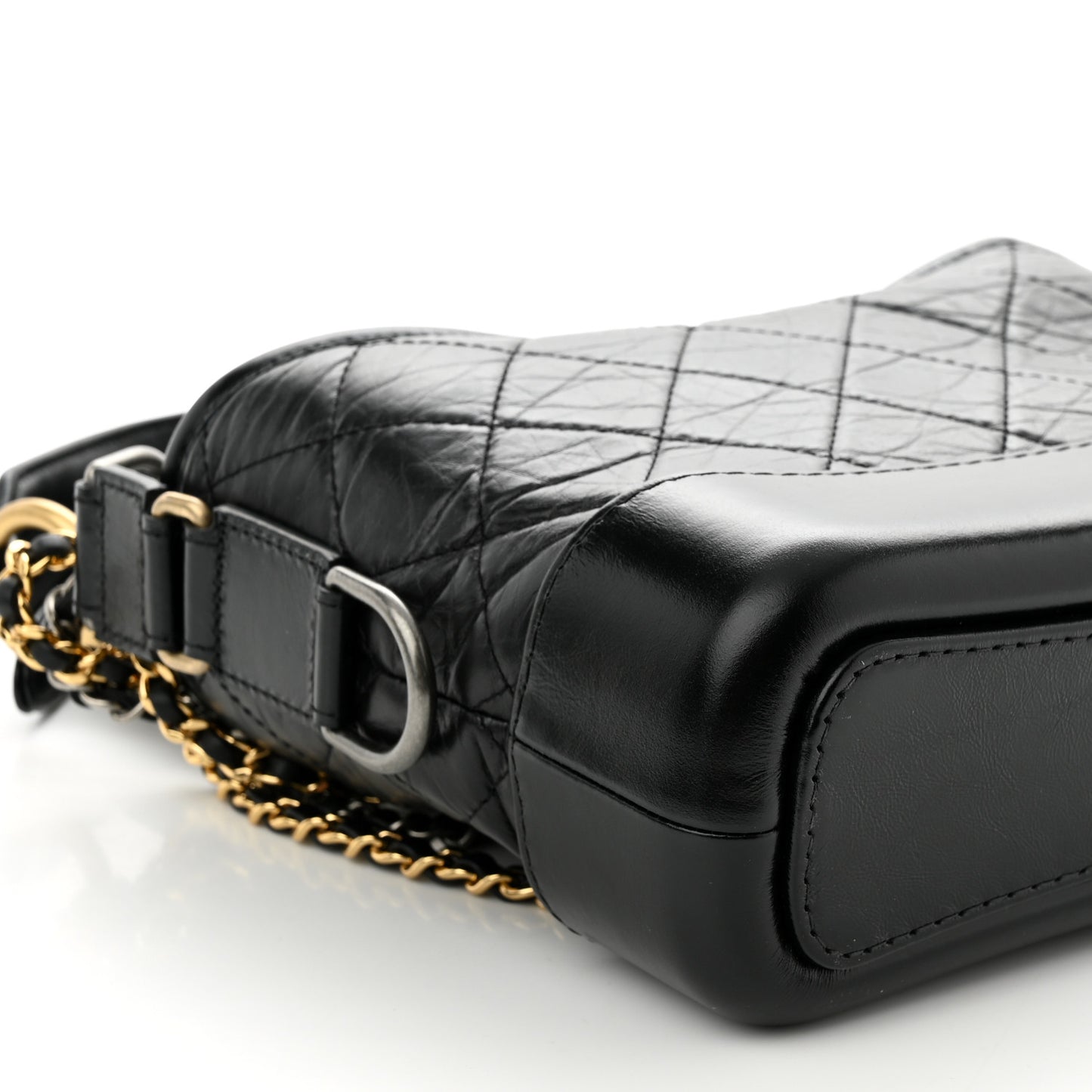 Aged Calfskin Quilted Small Gabrielle Logo Hobo Black