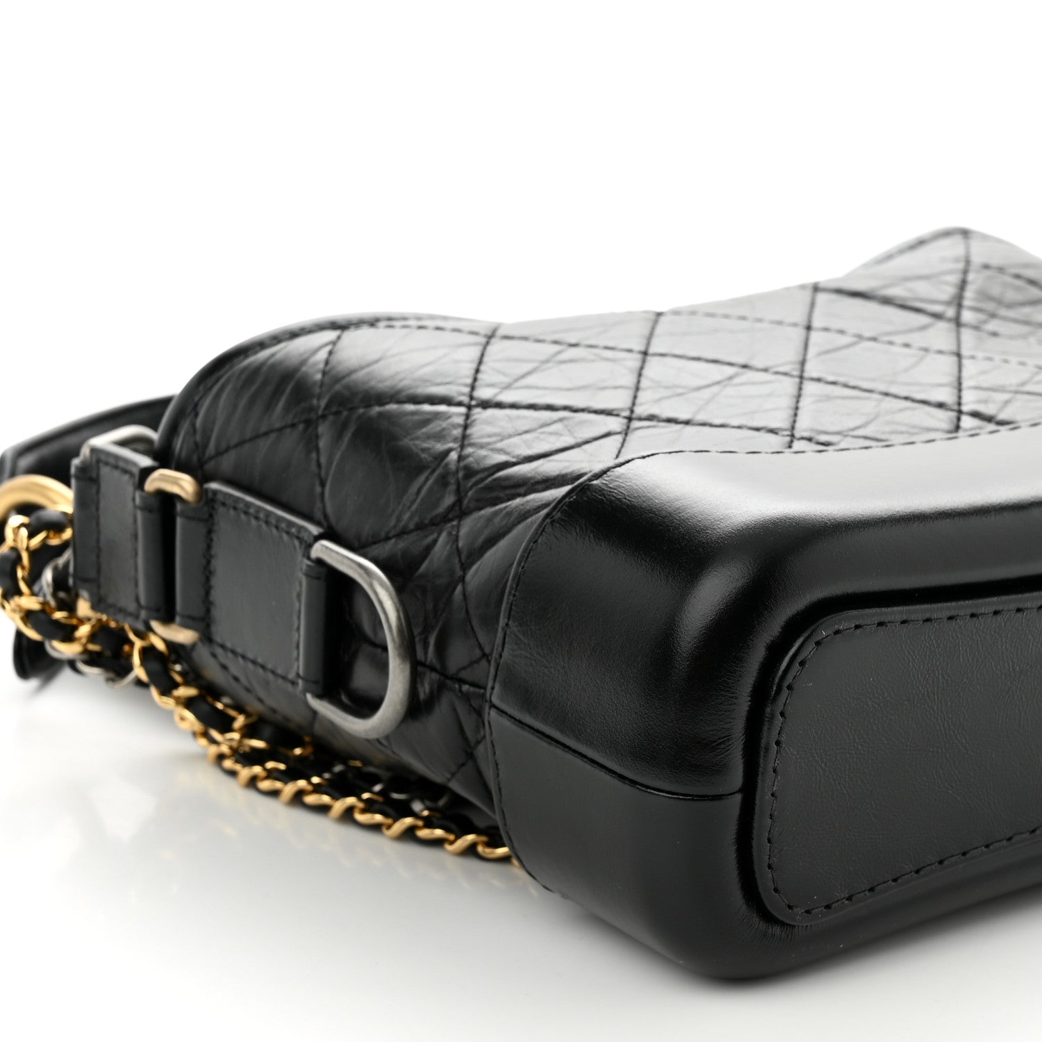 Chanel Aged Calfskin Quilted Small Gabrielle Logo Hobo Black 9 of 10