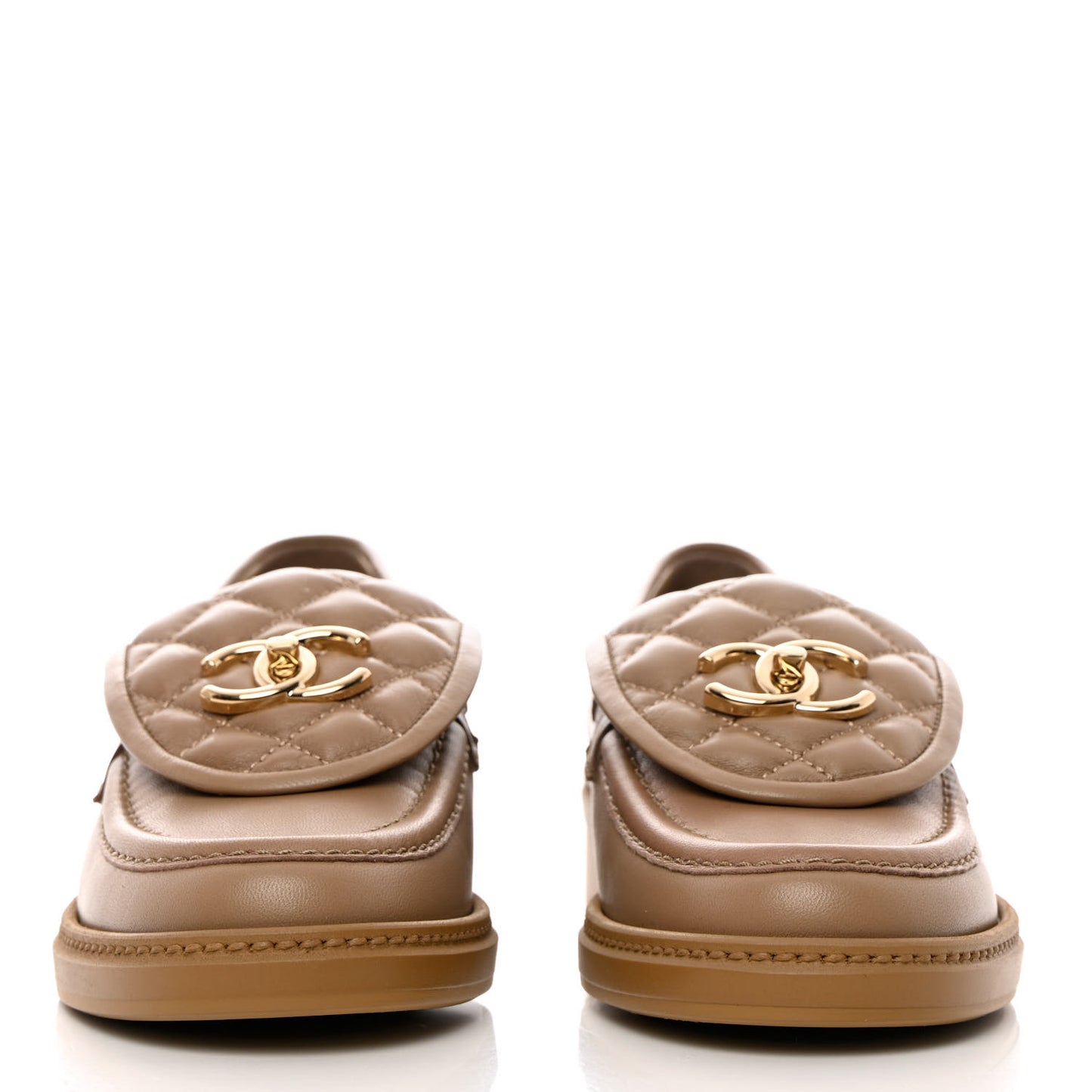 Lambskin Quilted CC Turnlock Loafers 36 Beige