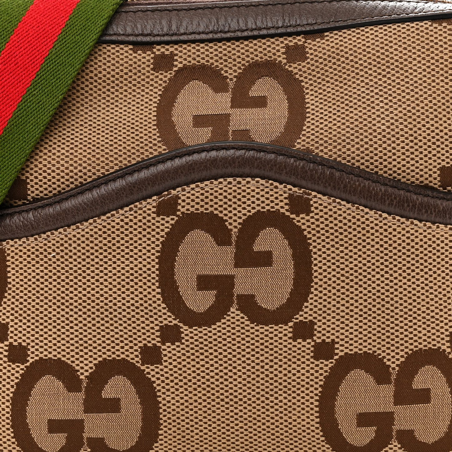 Monogram Jumbo GG Textured Dollar Calfskin Web Messenger Shoulder Bag Camel Ebony New Acero