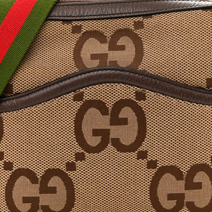 Gucci Monogram Jumbo GG Textured Dollar Calfskin Web Messenger Shoulder Bag Camel Ebony New Acero 8 of 10