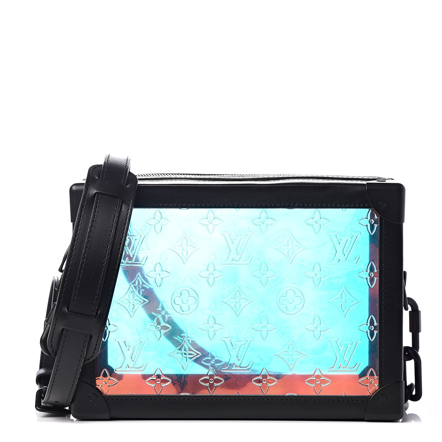 Calfskin PVC Monogram Solar Ray Soft Trunk Iridescent Prism Black