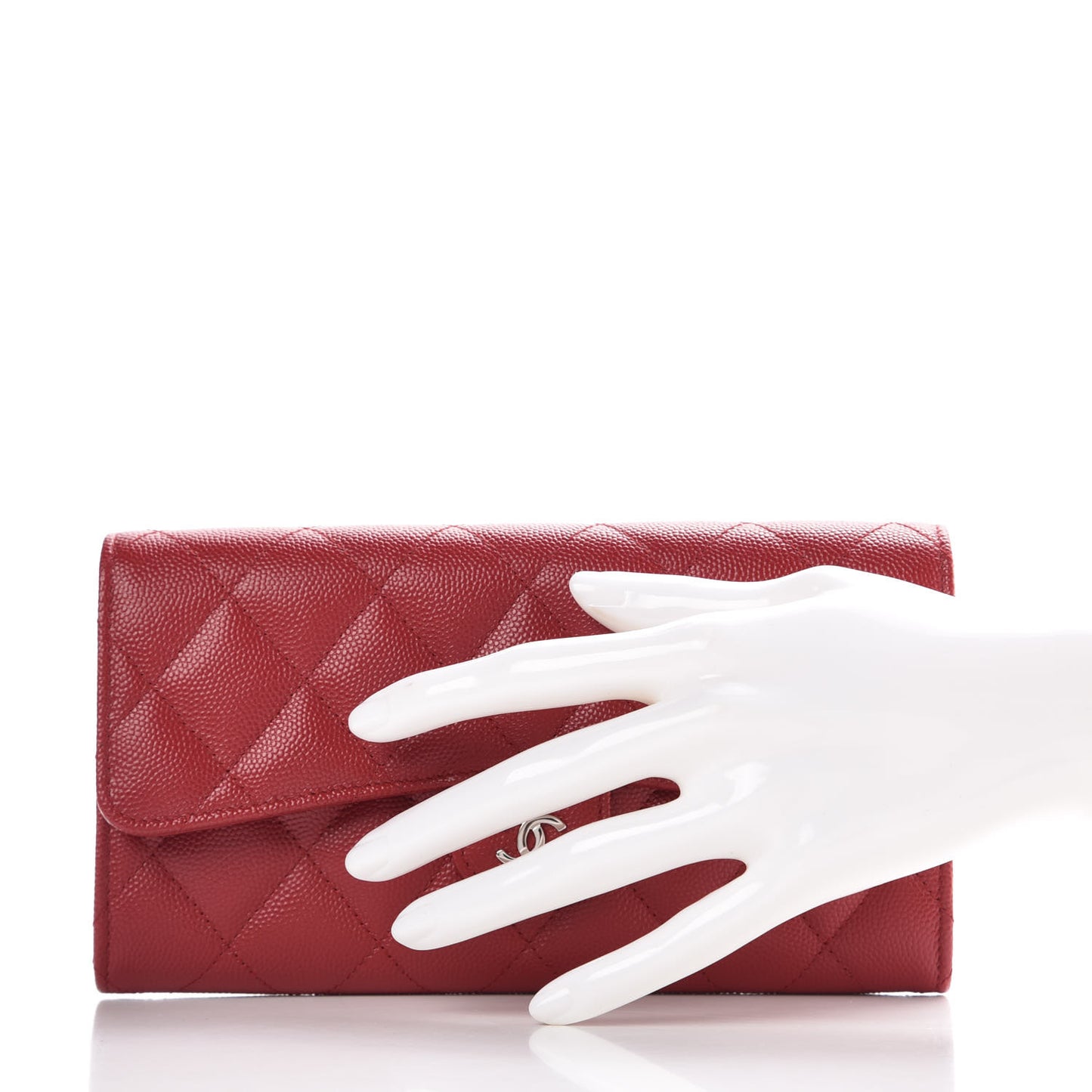 Caviar Quilted Large Gusset Flap Wallet Dark Red