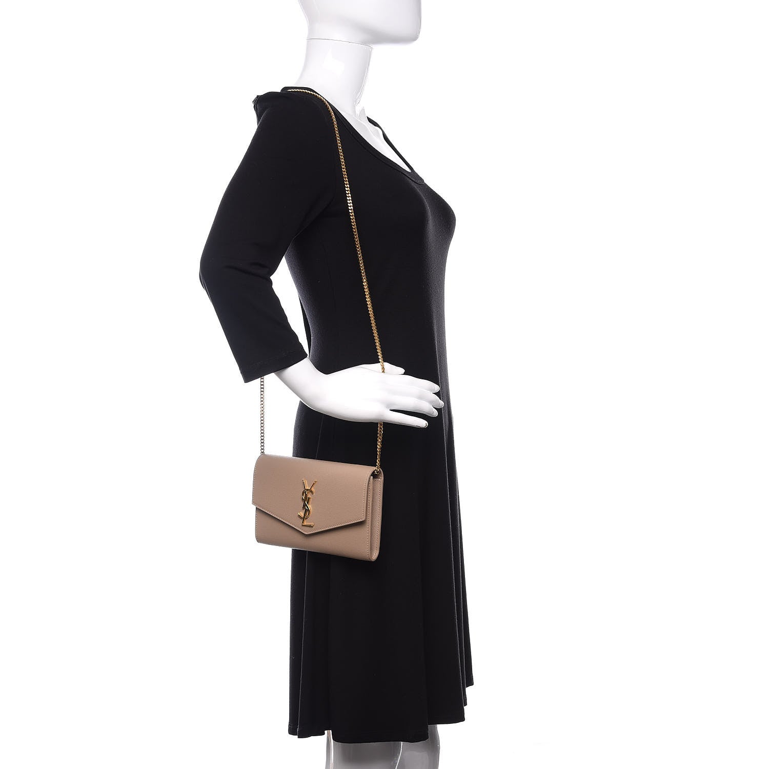 Saint Laurent Grain De Poudre Monogram Uptown Chain Wallet Dark Latte 3 of 12