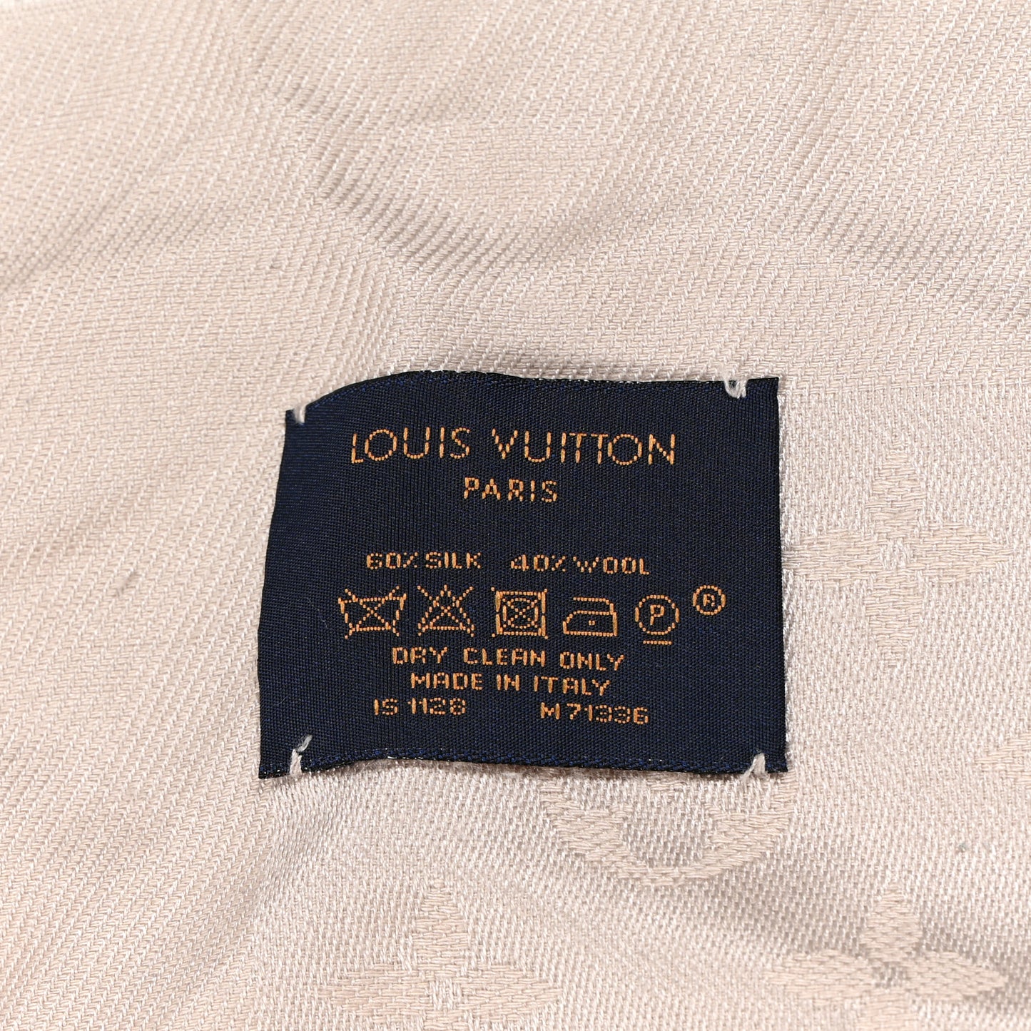 Silk Wool Monogram Shine Shawl Greige