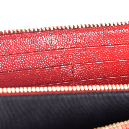 Saint Laurent Grain De Poudre Matelasse Chevron Monogram Zip Around Wallet Red 6 of 6