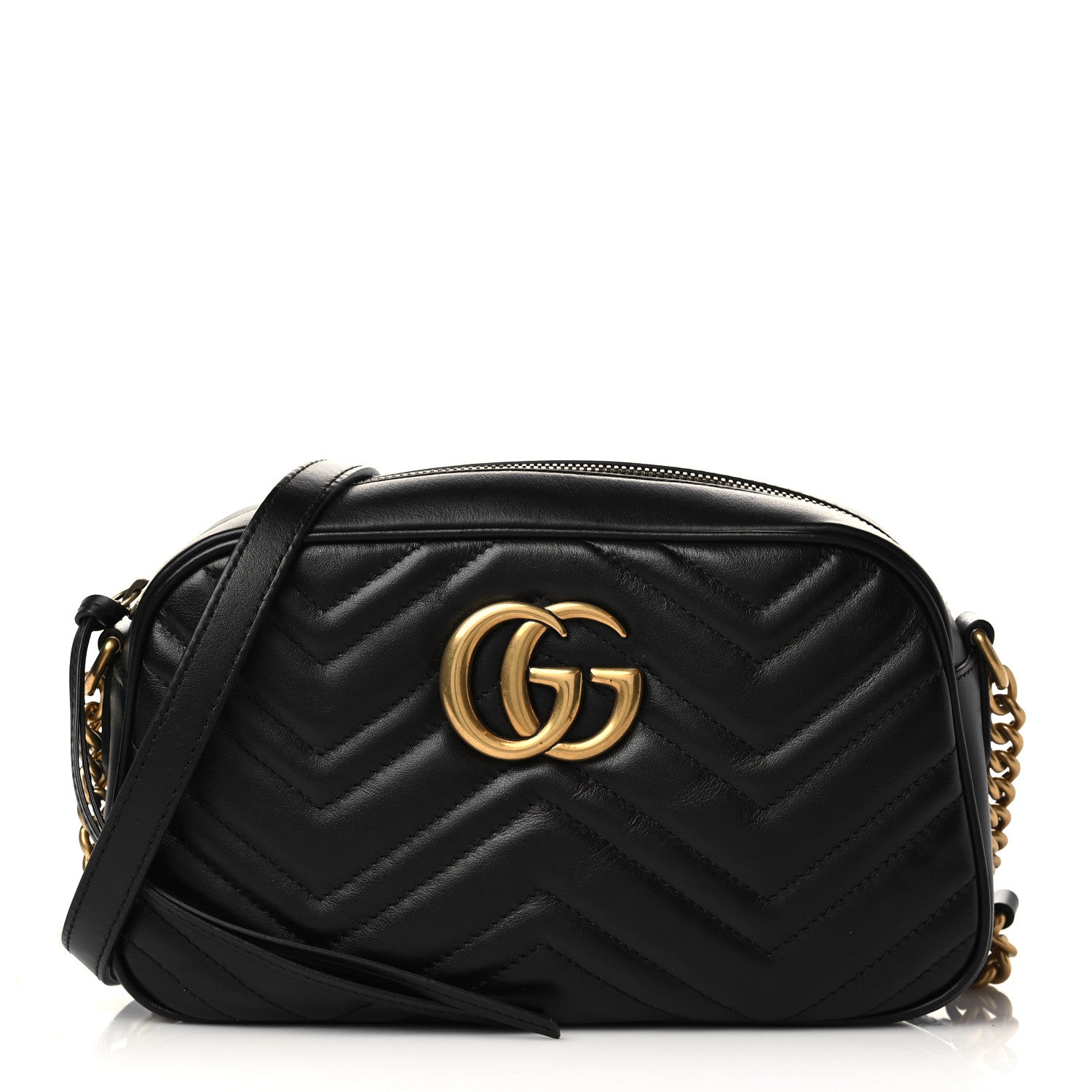 product image of GUCCI Calfskin Matelasse Small GG Marmont Chain Shoulder Bag Black FASHIONPHILE