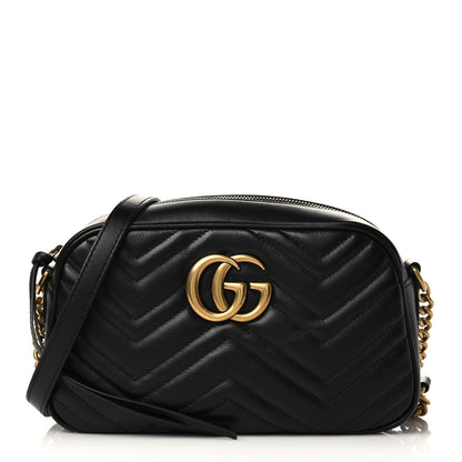 Gucci Calfskin Matelasse Small GG Marmont Chain Shoulder Bag Black 1 of 7