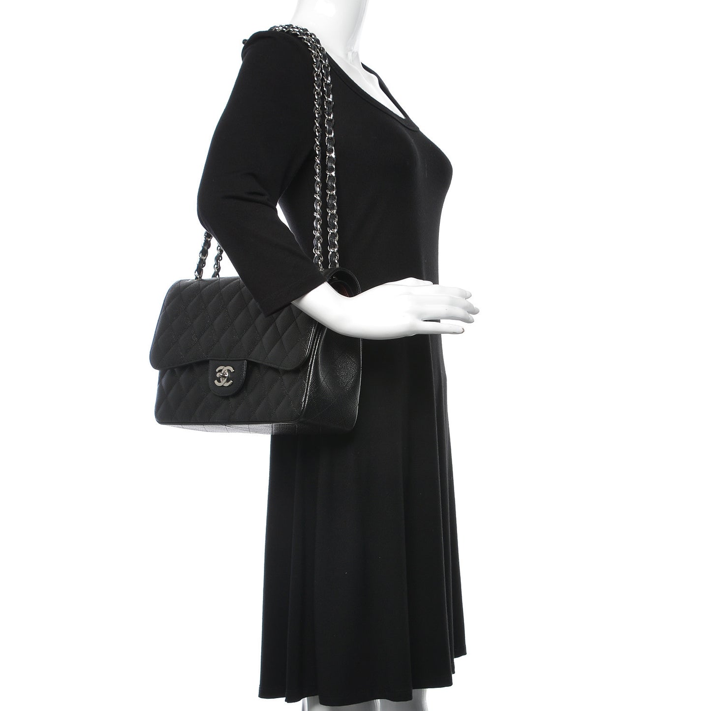 Caviar Quilted Jumbo Double Flap Black