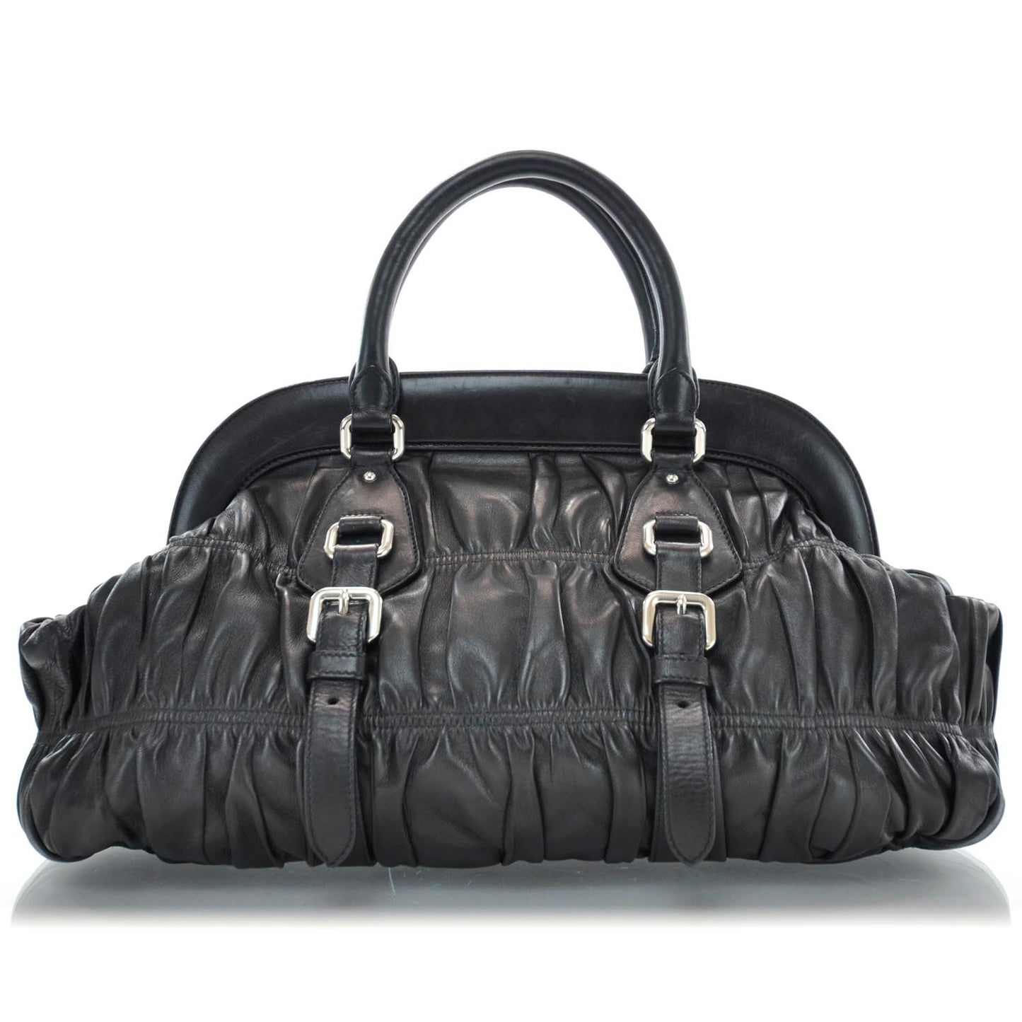 Nappa Leather Gaufre Framed Bag Nero Black