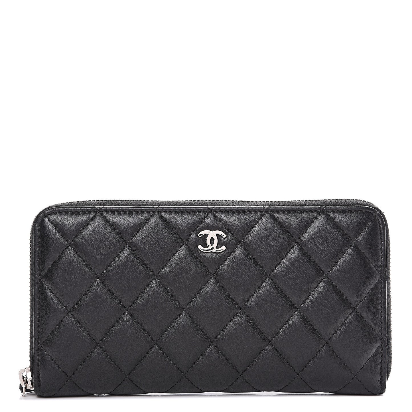 Lambskin Quilted Large Gusset Zip Around Wallet Black