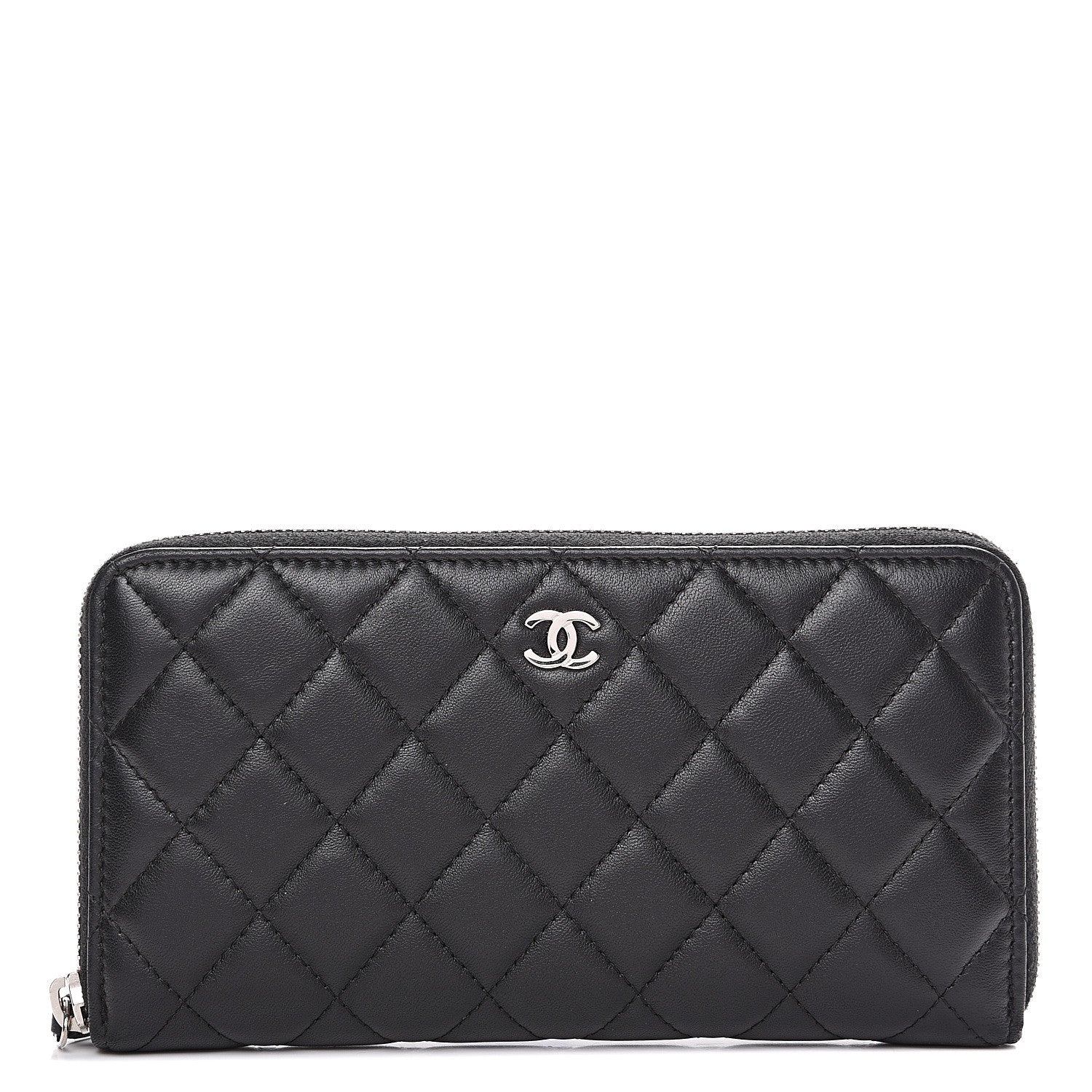 Chanel Lambskin Quilted Large Gusset Zip Around Wallet Black 1 of 10